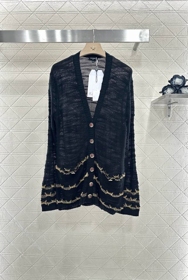 Chane*2025 New arrivals Gold thread embroidered hem knitted cardigan Customized