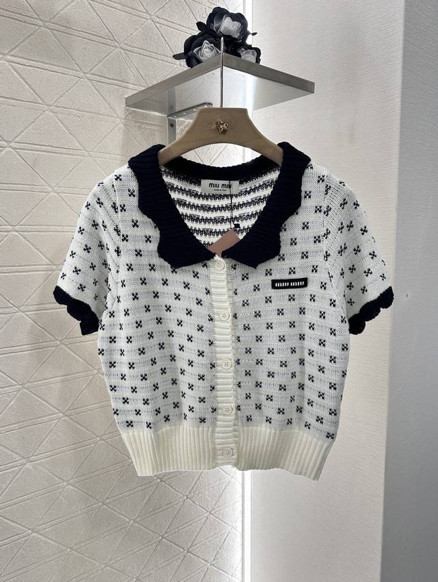 Miumi*2025 New arrivals Contrast color knitted short-sleeved cardigan Customized