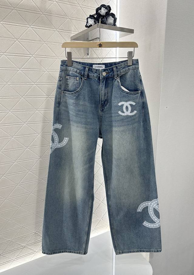 Chane*2025 New arrivals Lace embroidered denim trousers Customized Yb twill cott