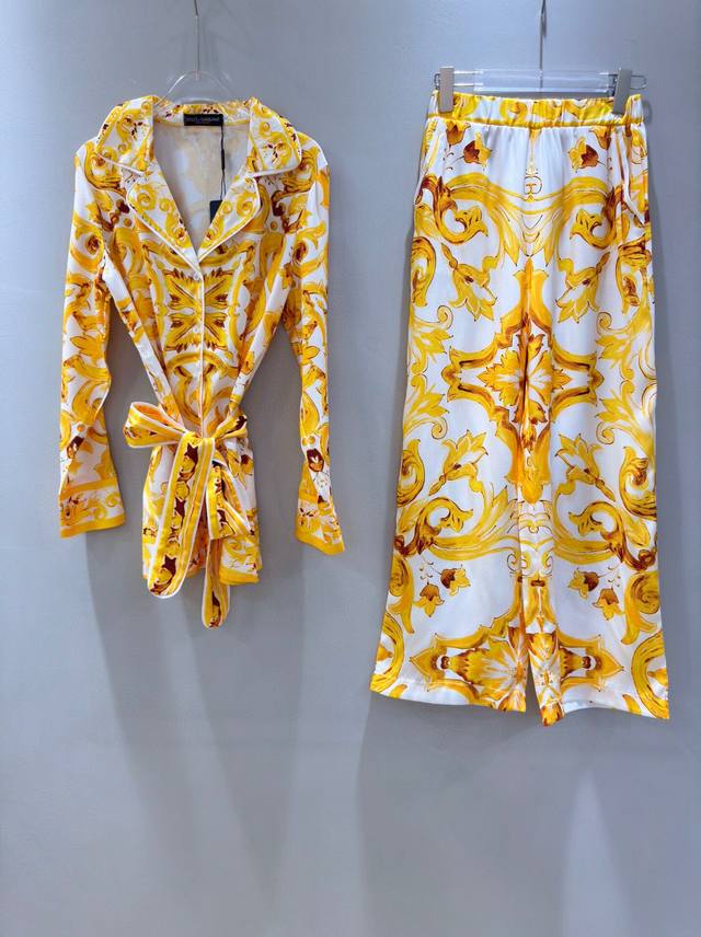 suit Dg Dolce & Gabbana ladies' new yellow porcelain print pajamas suit yellow b