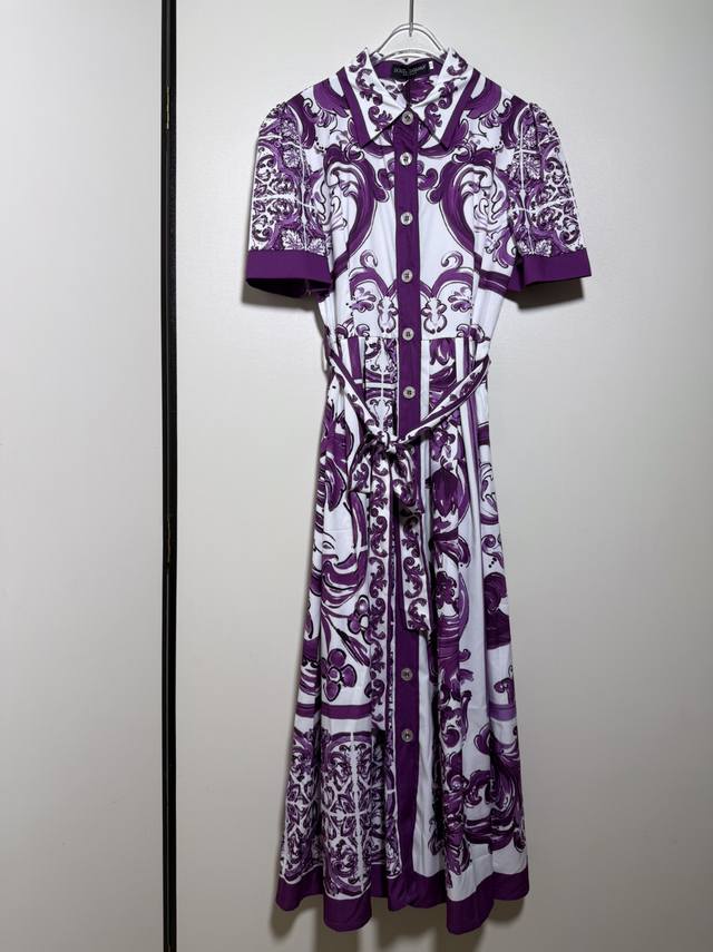Dolce&Gabbana new purple ceramic print blue and white porcelain pleated cotton s