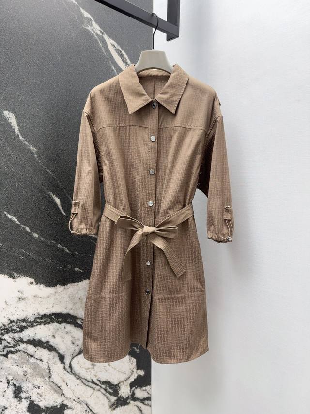 Her 25Ss Spring and summer new H dark pattern jacquard shirt collar tie dress dr