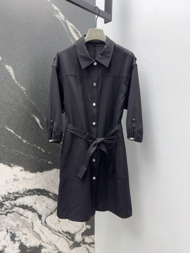 Her 25Ss Spring and summer new H dark pattern jacquard shirt collar tie dress dr