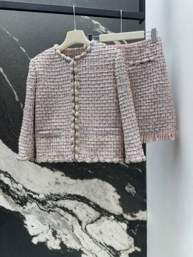 Vltn 25Ss Spring and summer new arrival, gentle and sweet style, pink tweed suit