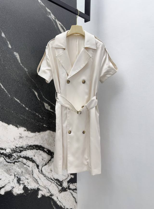 Bur 25Ss Spring and summer new classic double-breasted trench coat dress Cream-c
