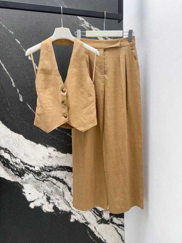 Max 25Ss New arrival in spring and summer Retro style linen vest with open stitc