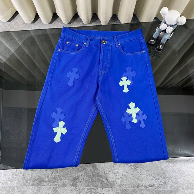 Ch Chromehearts 2025 New London Limited Double Blue Cross Leather Jeans Jeans To