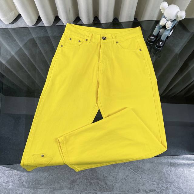 Ch Chromehearts 2025 New Paris Limited Yellow Large Cross Jeans Top Ceiling Qual