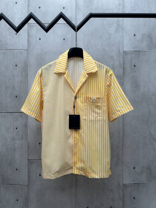 Lv 2025Fw New Fall/Winter Patchwork striped short-sleeved lapel shirt Patchwork