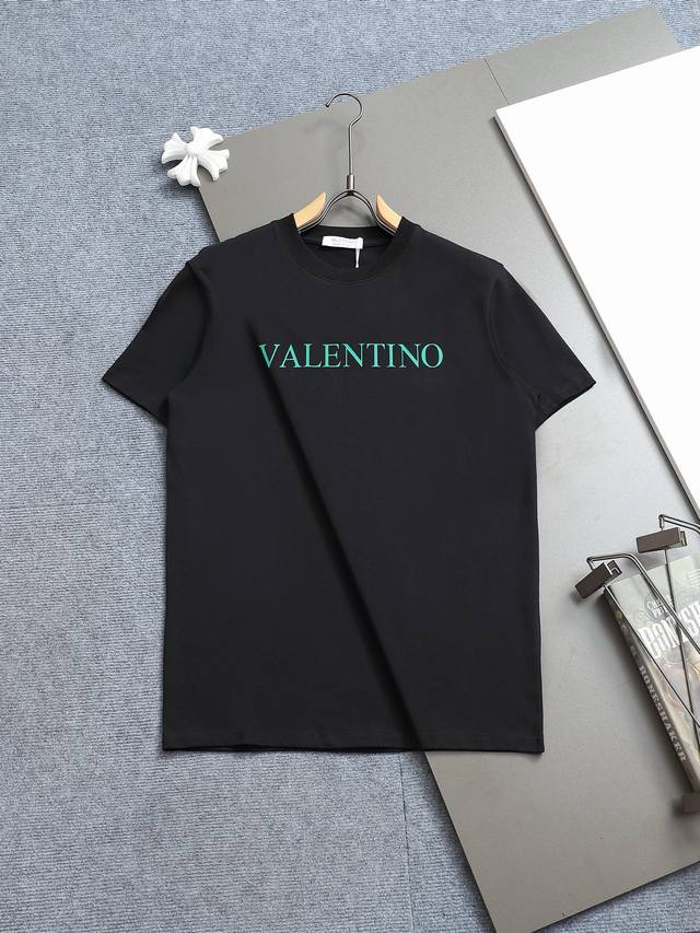 R-9509.Valentno Logo classic printed T-shirt The latest 32-count double-yarn pur
