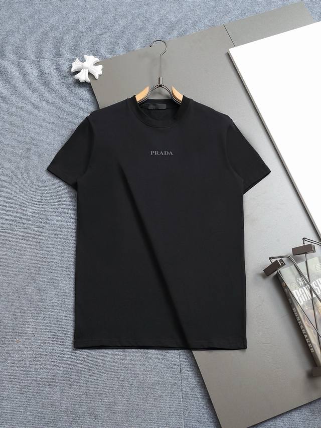 R-9502 Prada 25 new round neck short-sleeved T-shirt, custom-woven high-weight c