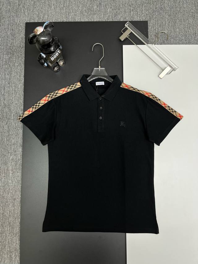Burberry new style Polo shirt with Burberry check ribbon and warhorse embroidery