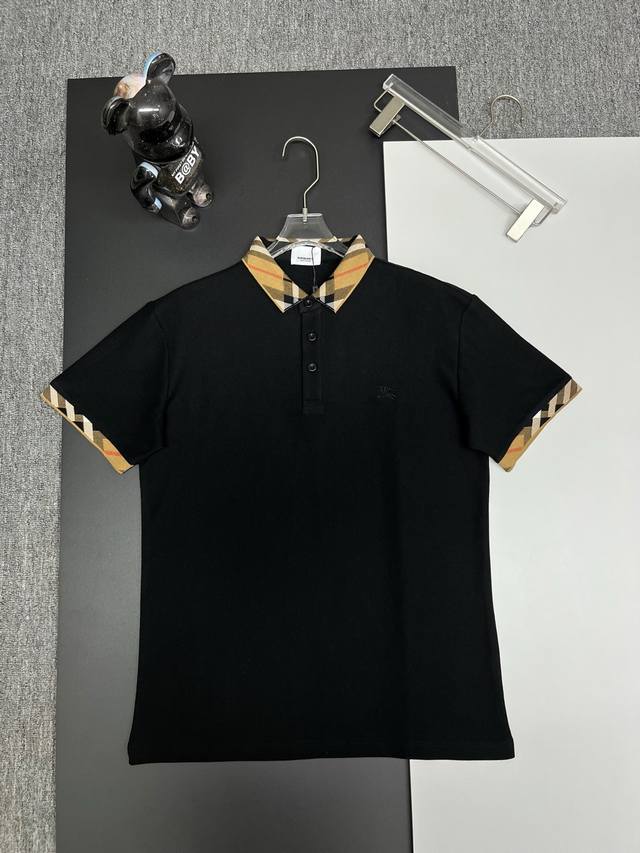 Burberry new style Polo shirt with Burberry collar plaid and warhorse embroidery