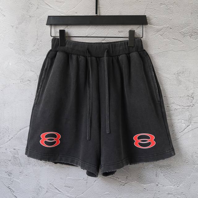 D021# Letter 8B offset printing washed color distressed distressed shorts beach