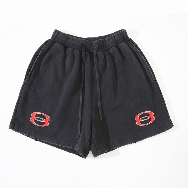 D021# Letter 8B offset printing washed color distressed distressed shorts beach