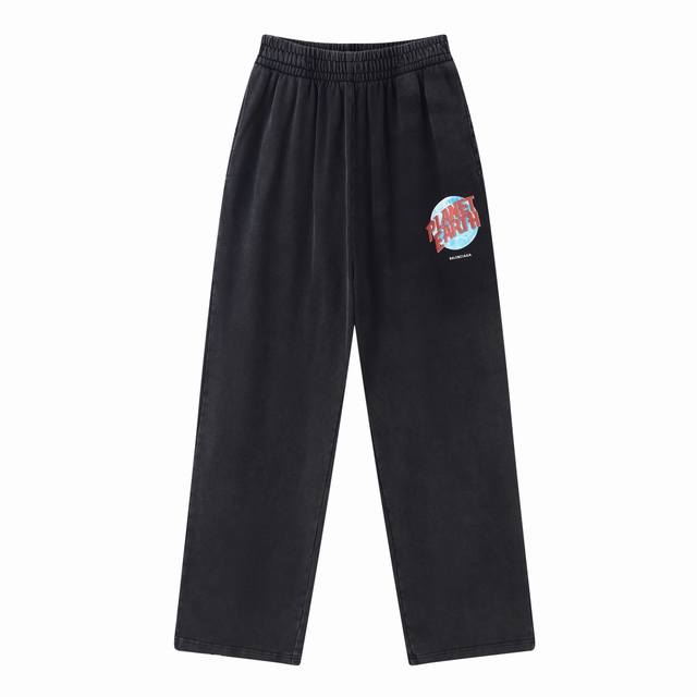 Aa011# Washed and distressed printed trousers for men and women Color: Black Siz