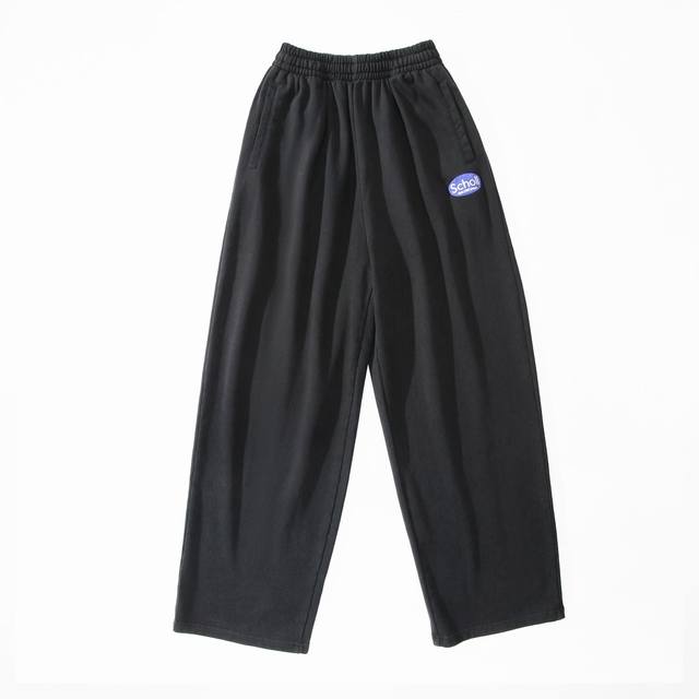 C025# Washed embroidered sports pants, sweatpants for men and women Color: Black