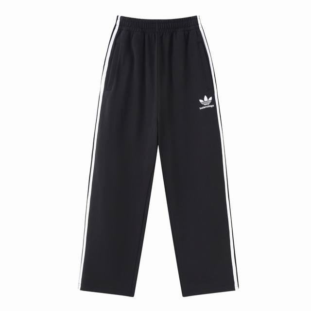 C014# Three-bar embroidered trousers and sweatpants for men and women Color: Bla