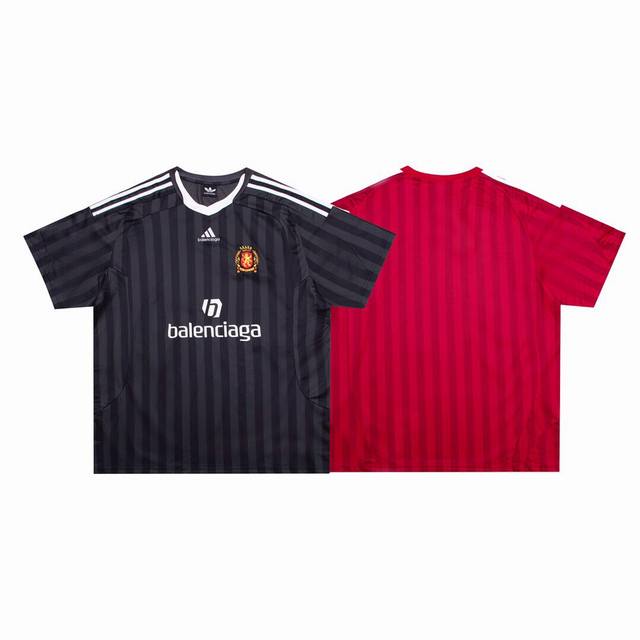 E01# Adidas co-branded Sporty Stripe black and red short-sleeved jersey Color: b