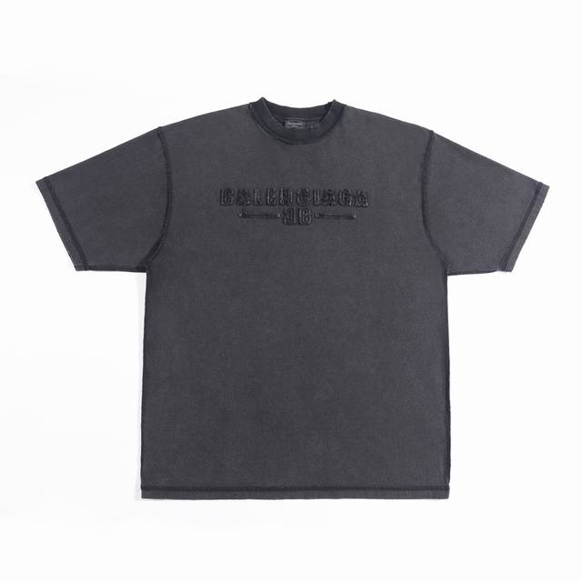 Cx19# Worn and distressed heavy washed letter patch embroidered short-sleeved T-