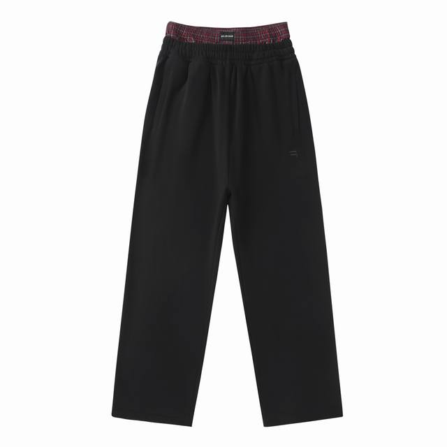 Aa010# Plaid button stitching fake two-piece embroidered trousers sweatpants for