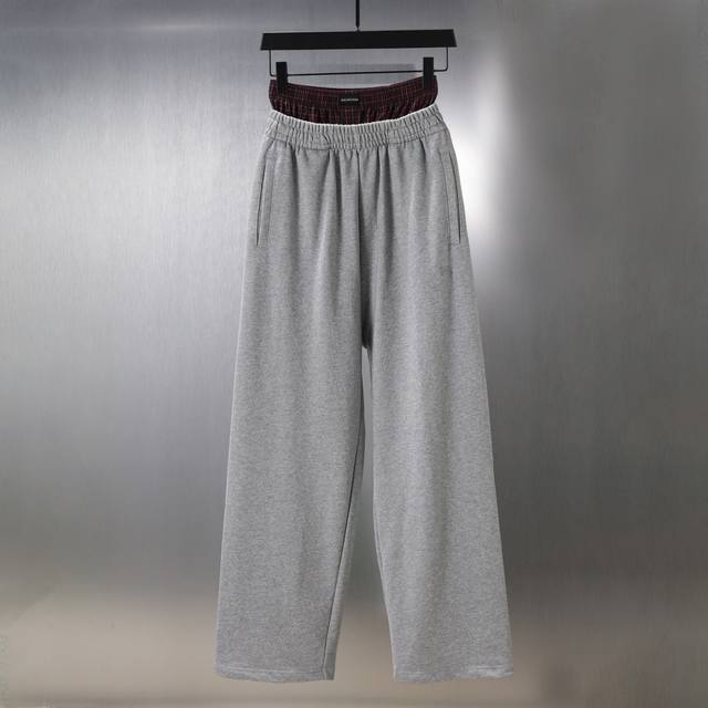 Aa010# Plaid button stitching fake two-piece embroidered trousers sweatpants for