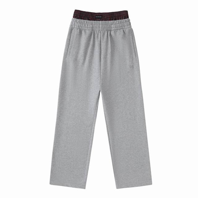 Aa010# Plaid button stitching fake two-piece embroidered trousers sweatpants for
