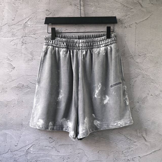 011# Mud-dyed paint distressed heavy washed letter embroidered shorts beach pant