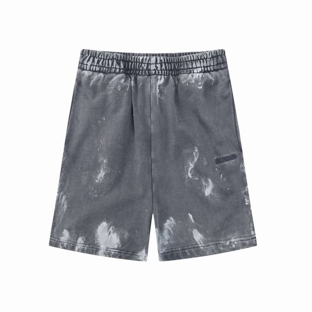 011# Mud-dyed paint distressed heavy washed letter embroidered shorts beach pant