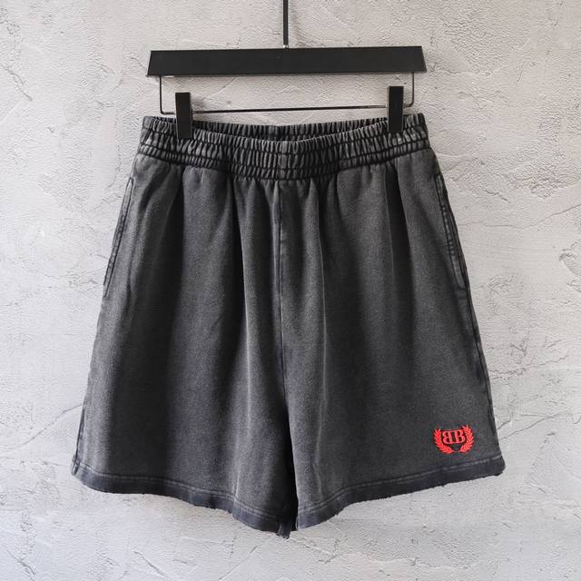 009# Olive branch double B embroidery washed distressed distressed shorts beach