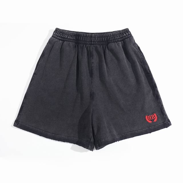 009# Olive branch double B embroidery washed distressed distressed shorts beach
