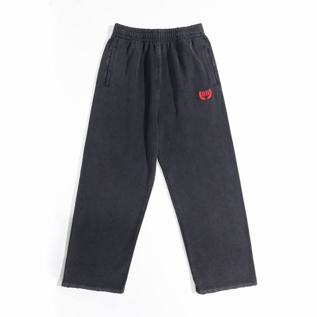 Aa017# Olive branch double B embroidery washed distressed trousers sweatpants sw