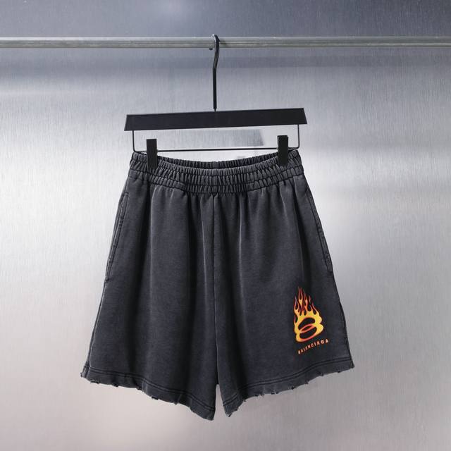 Cx# Flame 8B letter logo print worn and distressed shorts beach pants sweatpants