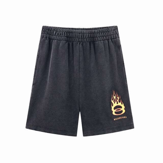 Cx# Flame 8B letter Logo print worn and distressed shorts beach pants sweatpants