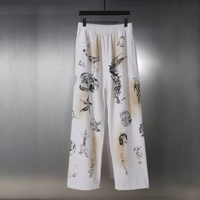 Aa002# Graffiti hand-painted dirty and worn trousers casual pants for men and wo