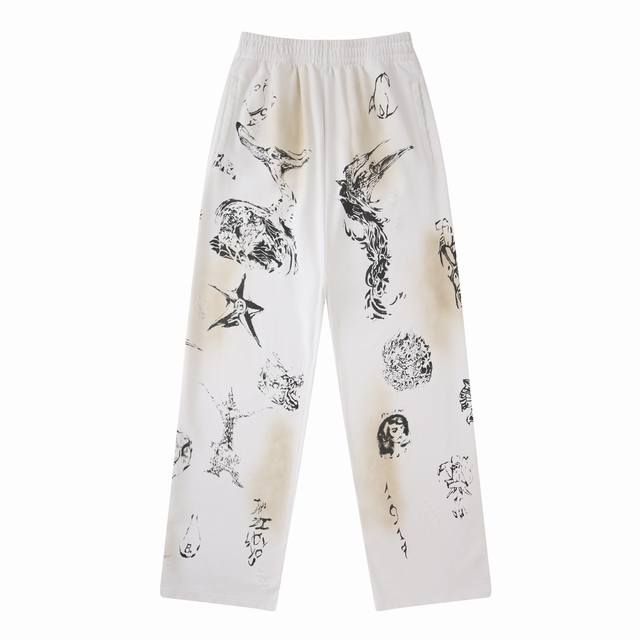 Aa002# Graffiti hand-painted dirty worn trousers casual pants for men and women