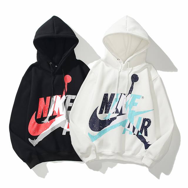 8002#Aj flying man joint model plus velvet sweater black and white M-Xxl DDD