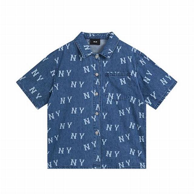 W005 Mlb unisex couple denim skirt set full print logo short skirt Color: Blue S