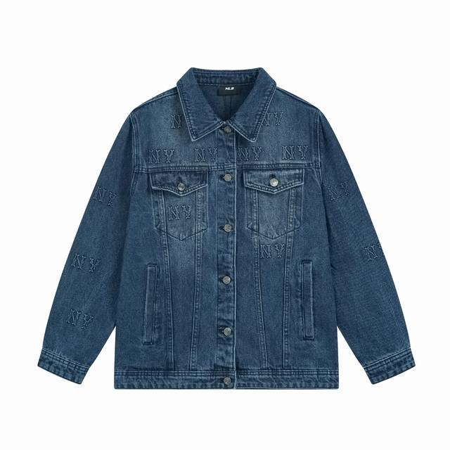 V919# Mlb official couple three-dimensional old flower denim fashion jacket retr