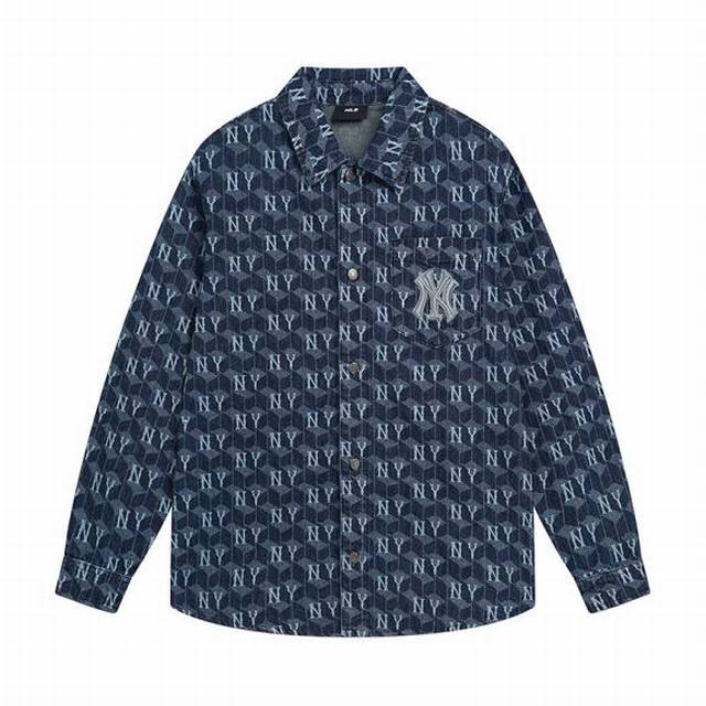 V820 Mlb official male and female couple geometric old flower denim shirt fashio