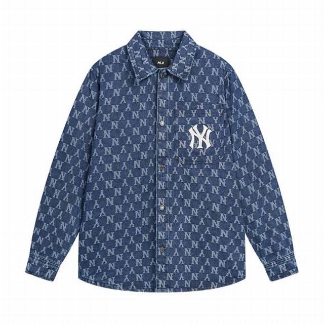 V819# Mlb official male and female couple geometric old flower denim shirt fashi