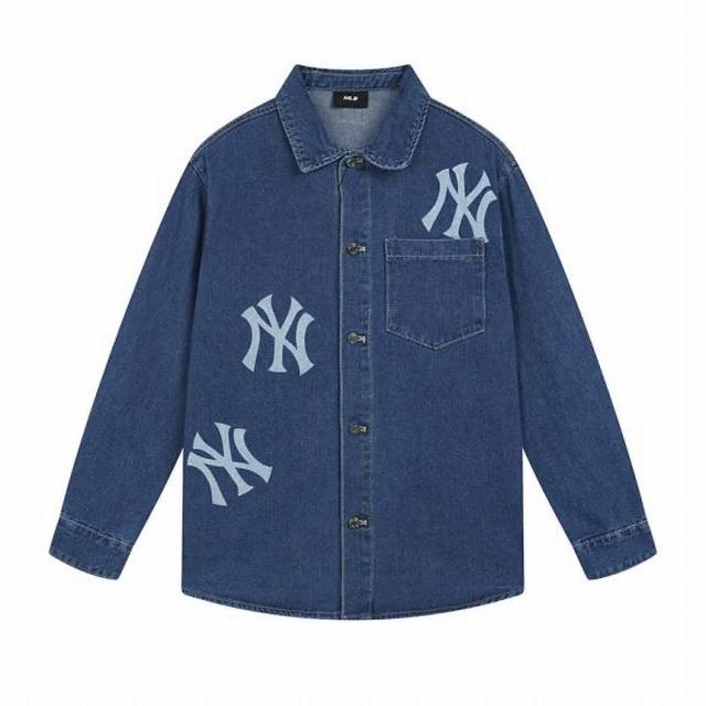 V817# Mlb official men and women couple big logo denim shirt jacket loose casual