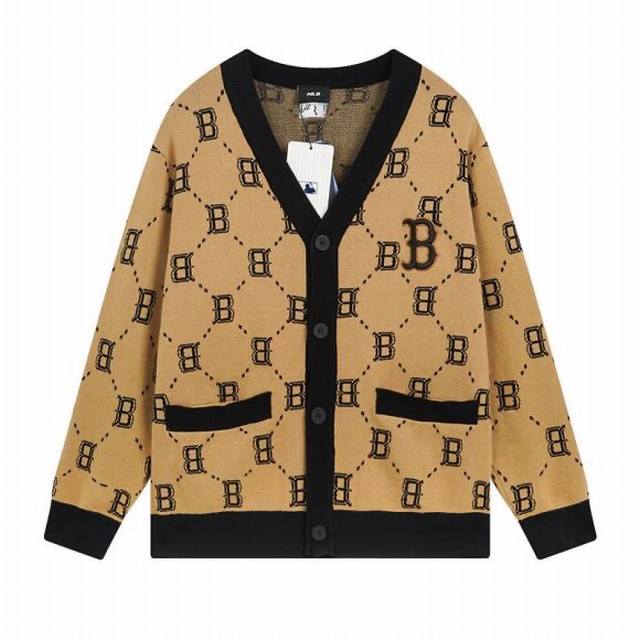 1102# Mlb cardigan old flower knitted Ny retro casual loose fashion V-neck coupl