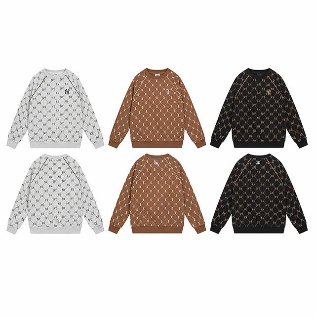 D920# Mlb official men and women couple round neck diamond old flower pullover s