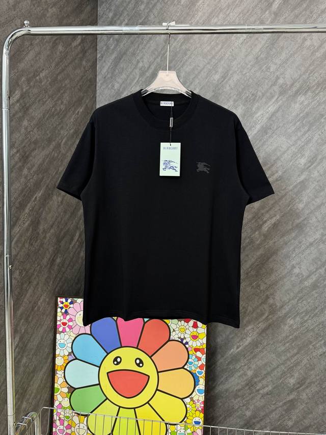 Style No. G141 Burberry flocked round logo war horse small logo round neck shor