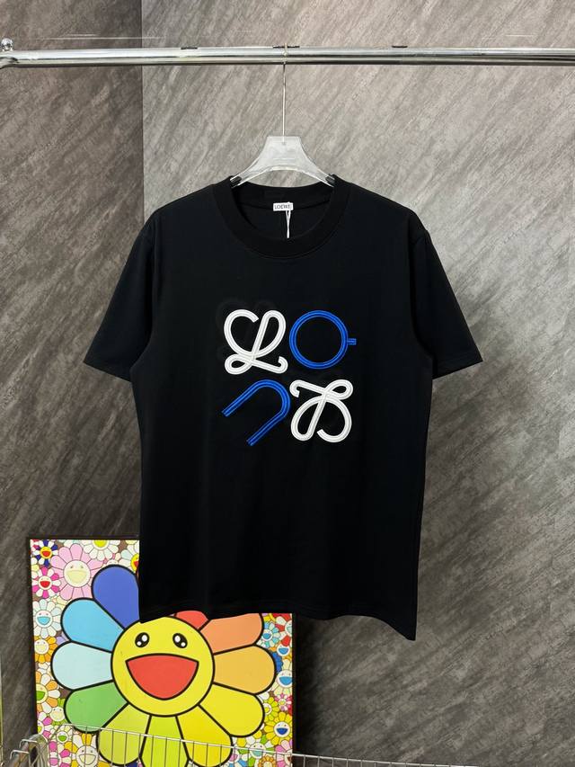 Style No. G99 Loewe blue and white large logo embroidered round neck short slee