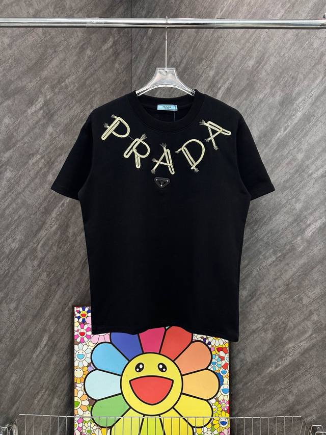 Style No. G61 Prada letter wool iron label embroidered round neck short sleeves
