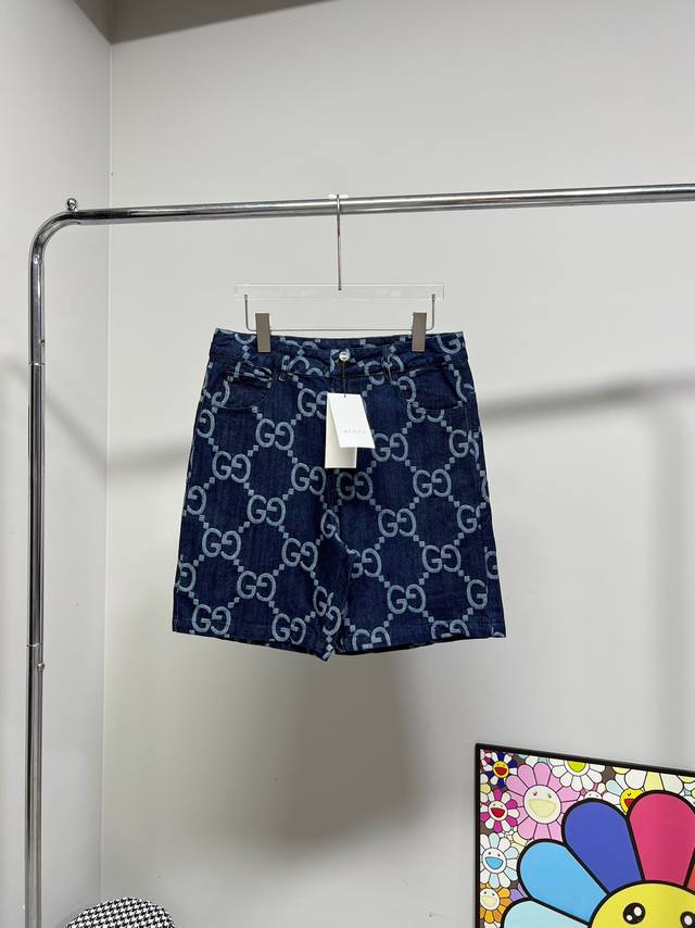 Style No. W994 Gucci full print twisted leather label denim shorts Gucci counte