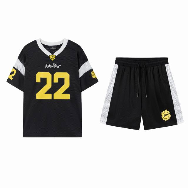 Brok-570#Mesh embroidery print American shorts set high quality! Original custom