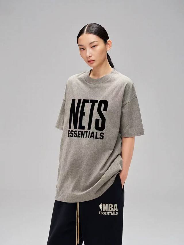 Fog-552# Fear Of God Essentials X Nba Joint Ss25 Nets Brooklyn Nets Letter Print